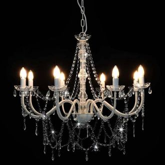 Berkfield Home Beautiful Chandelier with Beads White 8 x E14 Bulbs
