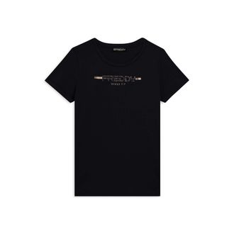 Freddy T-shirt da donna con strass e banda logata sulle spalle