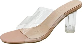 Generic Womens Clear Heeled Sandals Transparent Double Strap Square Toe Chunky Block Heels Dress Shoes Slip On Mules Womens Sandals Wide Width (Pink, 6.5)