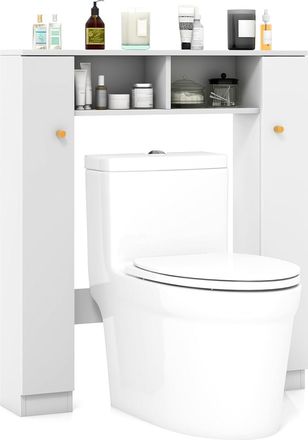 Costway Costway Estante Sobre Inodoro, Organizador De Ba&ntilde;o Con 2 Puertas Y 2 Compartimentos Abiertos, Mueble Sobre El Inodoro Con 4 Baldas Ajustables, 87 X 18