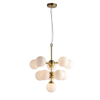 Loops Ceiling Pendant Light Satin Brass Plate & Gloss White Glass 11 x 18W G9