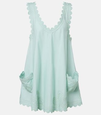Juliet Dunn Embroidered scalloped cotton poplin minidress
