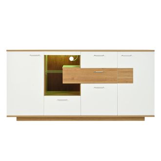 Urban Meuble Aparador bajo de dise&ntilde;o en blanco y roble con iluminaci&oacute;n led