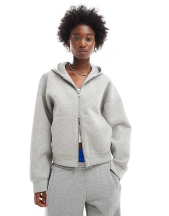 Weekday Scarlet oversized zip up hoodie in heather gray scuba-style fabric