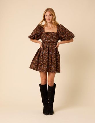 Nobody's Child Petite Black Floral Embroidered Nova Mini Dress