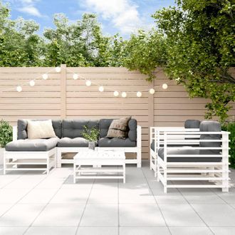 vidaXL Juego De Muebles Jard&iacute;n 7 Piezas Y Cojines Madera Maciza Blanco Vidaxl
