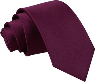 DQT Mens Plain Satin Polyester Wedding Modern Style Slim Tie - Plum