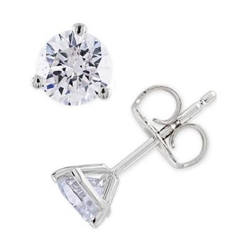 Pompeii3 2 Ct TW Moissanite Martini 3-Prong Studs Available in White or Yellow Gold