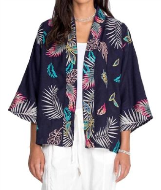 Johnny Was Kaluhi Linen Cropped Kimono In Deep Navy