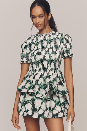 Elliatt Rosey Short-Sleeve Smocked Mini Dress