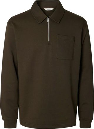 Selected Slmscott LS Half Zip Sweat - Heren - Sweatshirts & Hoodies - Bruin - Maat: L Katoen