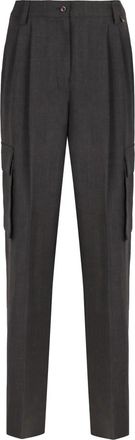 Herno Broek met plooien en cargozakken - Dames - Straight fit broeken - Grijs - S - Wol - Broeken