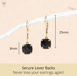 MAX + STONE Solid 14k Yellow or White Gold 8mm Cushion Cut Dangle Gemstone Earrings