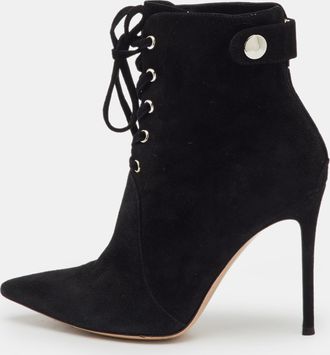 Gianvito Rossi Black Suede Pointed Toe Lace Up Ankle Length Boots