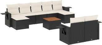 vidaXL Vidaxl - Set De Sof&aacute;s De Jard&iacute;n 10 Pzas Cojines Rat&aacute;n Sint&eacute;tico Negro