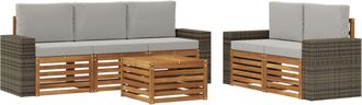 vidaXL Conjunto De Sof&aacute;s De Exterior 6 Uds. Natural Y Gris Claro Vidaxl