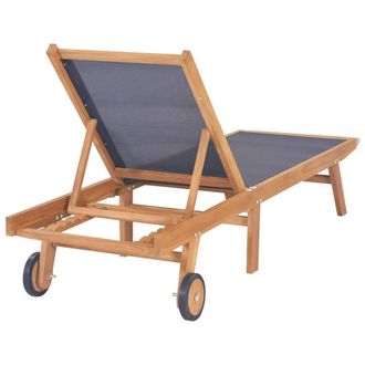 Berkfield Home Beautiful Folding Sun Lounger with Wheels Solid Teak & Textilene in Brown