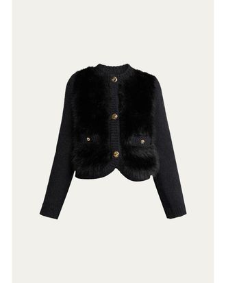 Moncler Wool-Blend Faux Fur Cardigan