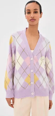 &Daughter Argyle Grand Dad Cardigan In Lilac/white