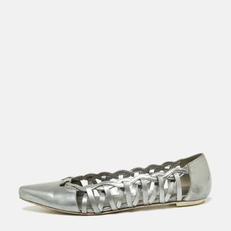 Tod's Tods Grey Patent Leather Braided Detailed Pointed Toe Ballet Flats