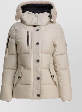 Moose Knuckles long hooded quilted jacket with faux fur