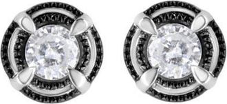 House of Brilliance Black Rhodium Plated Silver 1/2 Ct Diamond Halo Solitaire Milgrain Stud Earrings in White at Nordstrom