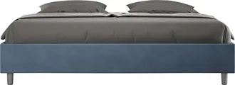 ITYhome Ityhome - Letto Matrimoniale King Size Rivestito In Microfibra - Azelia - Colore: Blu - Tipologia Letto: Con Rete E Contenitore - Dimensione Rete: 180