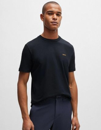 HUGO BOSS Mens BOSS Green Tee Mens Stretch Cotton T-Shirt with Contrast Logo NOS - Dark Blue 401 - Navy - Size: 44