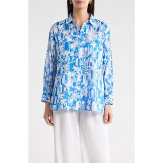Sugarlips Nala Regie Print Cotton Button-Up Shirt in White-Blue at Nordstrom, Size X-Small