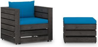 vidaXL Muebles De Jard&iacute;n 2 Piezas Con Cojines Madera Impregnada Gris Vidaxl