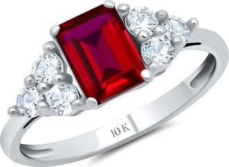 MAX + STONE 10k Yellow or White Gold Gemstone Emerald Cut Birthstone Anniversary Ring