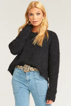 Show me your Mumu Cropped Varsity Sweater In Knubby Knit Black
