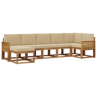 vidaXL Conjunto De Sof&aacute;s De Exterior 7 Pcs Natural Y Beige Poli&eacute;ster Vidaxl