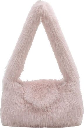 Generic Womens Plush Bags Fluffy Womens Plush Handbag Casual Shoulder Bags Tote Purse With Detachable Strap For Dating Shopping Party(Pink)