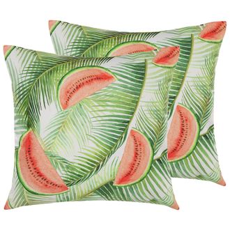 Beliani Conjunto De Cojines De Jard&iacute;n Verde Multicolor De Poli&eacute;ster Cuadrado 45 Cm Relleno Grueso Con Motivo Floral Lovoleto