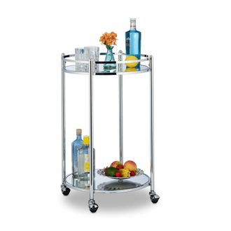 Relaxdays Carrito Cocina Con Ruedas, Camarera 2 Baldas Redondas, Carro Auxiliar Acero, Espejado, 75 X 50 Cm, Plateado - Relaxdays