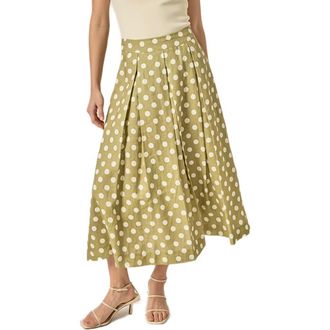 English Factory Polka Dot A-Line Linen Skirt in Olive Green at Nordstrom, Size Medium