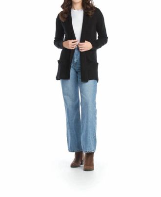Papillon Heathered Soft Ribbed Cardigan With Pockets In Black