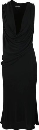 Tom Ford Crepe Jersey Asymmetrisch Gedrapeerde Cocktailjurk - Dames - Casual kleedjes - Zwart - S - Leer - Kleedjes