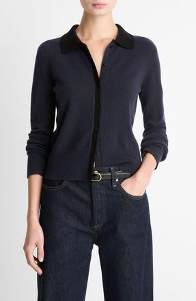 Vince Wool & Cashmere Blend Cardigan in Night Marine/Black at Nordstrom, Size Xx-Small