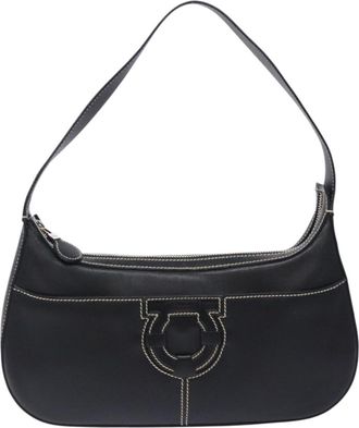 Ferragamo Gancini Black Leather Shoulder Bag (Pre-Owned)