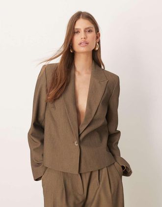 Vero Moda Blazer taglio corto sartoriale grigio piombo in coordinato