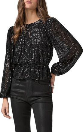 Paige Vilma Sequin Peplum Top in Black at Nordstrom, Size Xx-Small