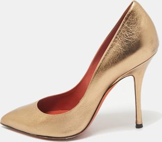 Santoni Metallic Leather Pointed Toe Pumps
