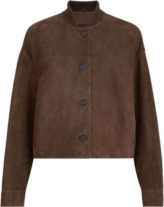 Brunello Cucinelli Couture Suede Outerwear Jacket with Monili - Dames - Leren en Su&egrave;de Jassen - Bruin - S - Su&egrave;de - Jassen