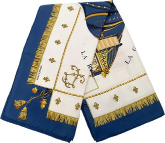 Herm&egrave;s Pre-owned Womens Vue Du Carrosse De La Galere La Reale Silk Twilly Scarf - Dark Blue Textile - One Size