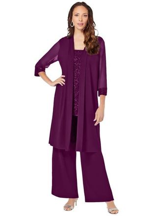Roaman's Plus-Size 3 Piece Knit Embellished Pant Set in Dark Berry at Nordstrom, Size 16