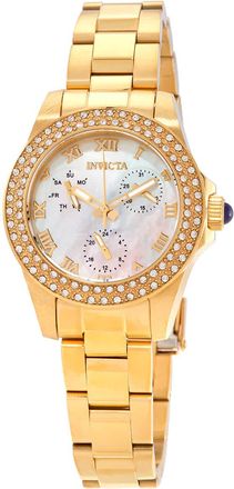 Invicta Angel Quartz Crystal White Mother of Pearl Dial Ladies Watch 28481