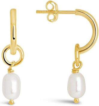 Sterling Forever 14K Gold 0.35Mm Pearl Drop Hoop Earrings