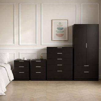 Home Discount Vida Designs Trega 3Pc Bedroom Set(3Dr Bedsidex2, 5Dr Chest, Wardrobe) in Black